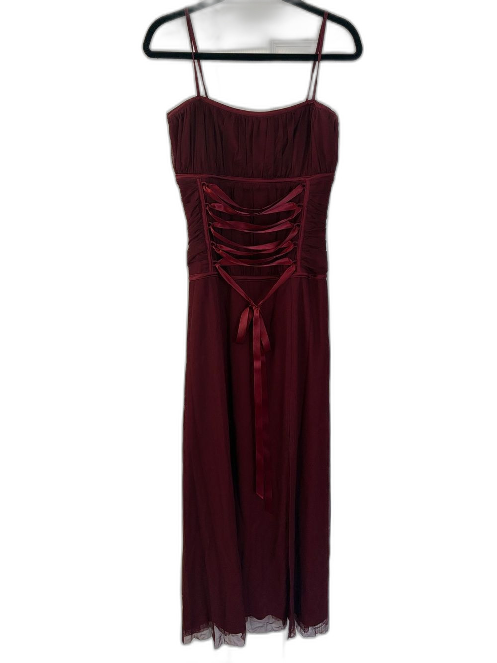 Women's Vintage Bari Jay Maroon Gown Corset Front Mesh Maxi Dress Size 9/10 (S)